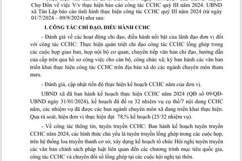 BÁO CÁO CẢI CÁCH HÀNH CHÍNH QUÝ III, NĂM 2024