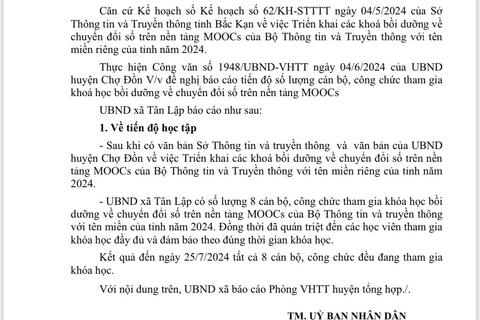 BÁO CÁO TIẾN ĐỘ CÁN BỘ CÔNG CHỨC THAM GIA KHÓA HỌCBỒI DƯỠNG VỀ CHUYỂN ĐỔI SỐ TRÊN NỀN TẢNG MOOCS
